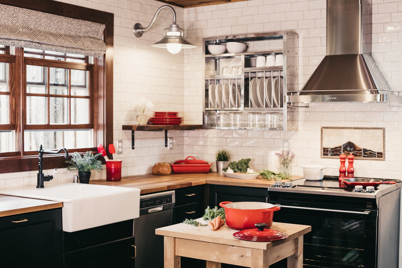 Bright kitchen with peninsula and pendant lights