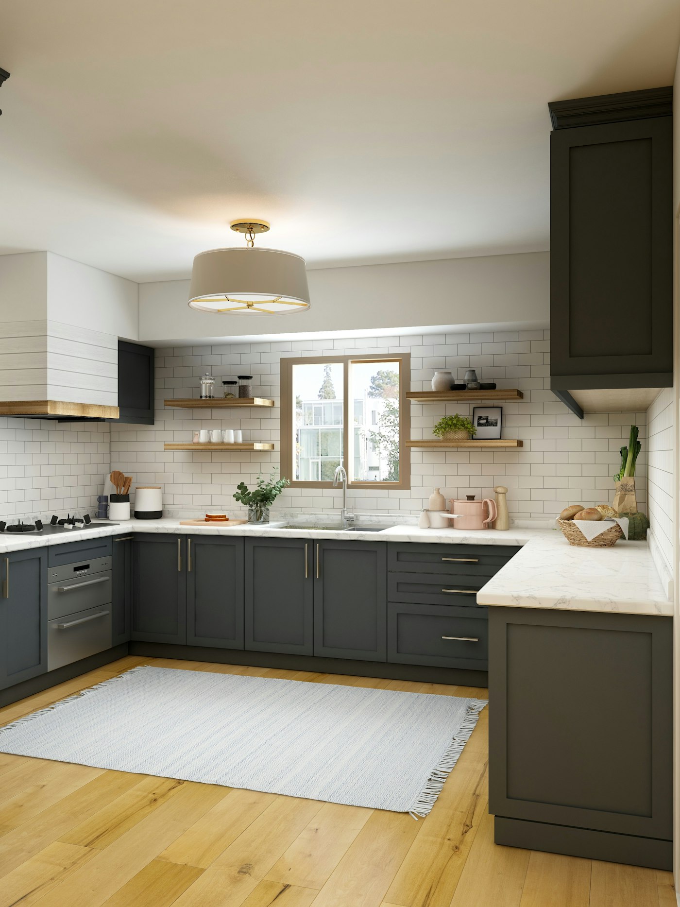 Modern kitchen with white cabinetry and island